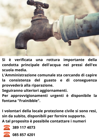 Avviso - rottura della conduttura principale dell'acqua.