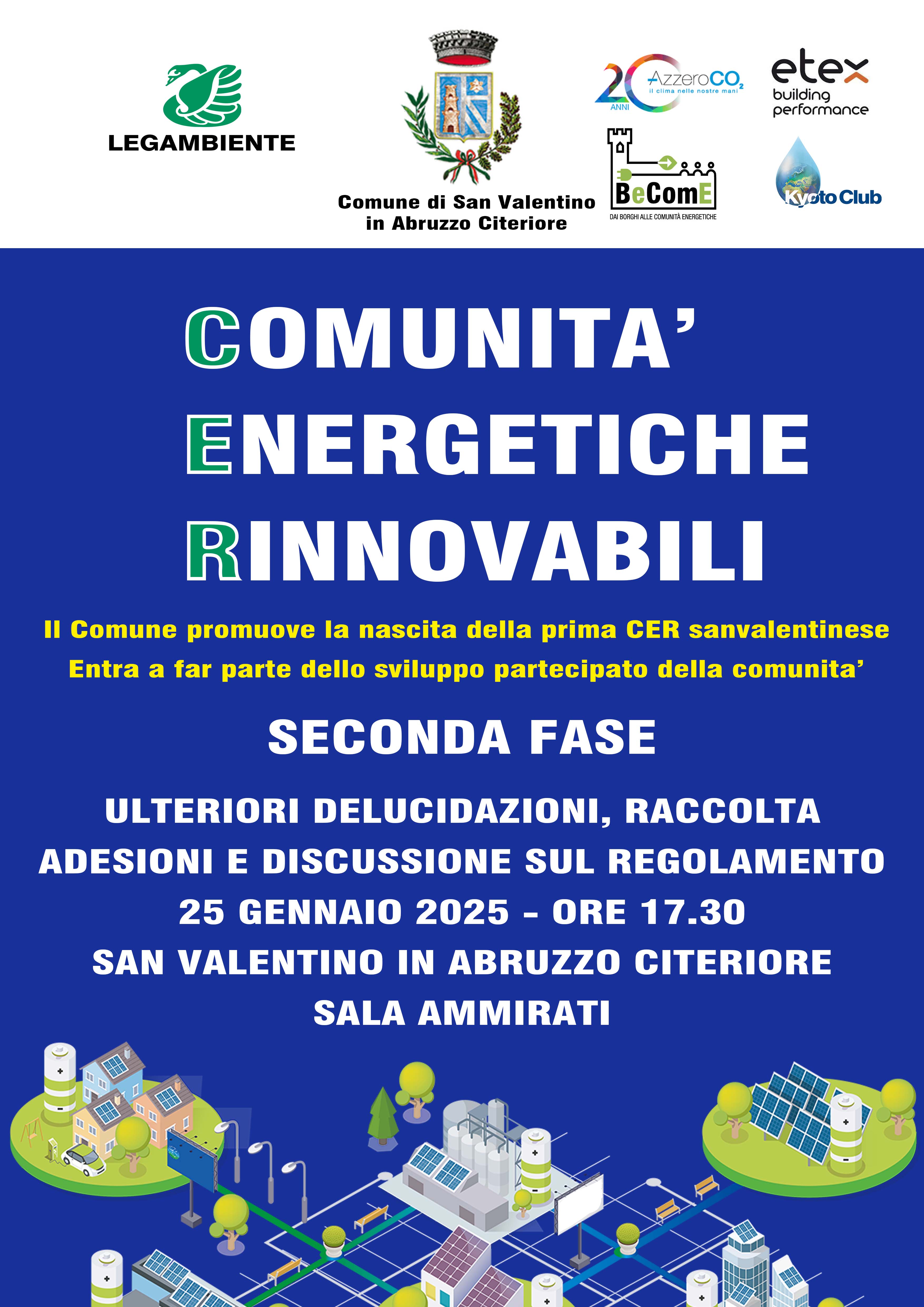 Seconda fase costituzione Comunità Energetica: 25 Gennaio ore 17.30 Sala Ammirati